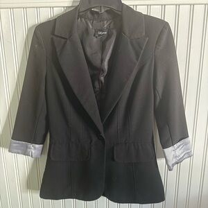 IZ Byer Women's Black Blazer with Striped Cuffs